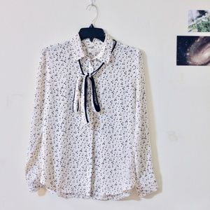 EUC LOFT Cherry Print Pussy Bow Blouse